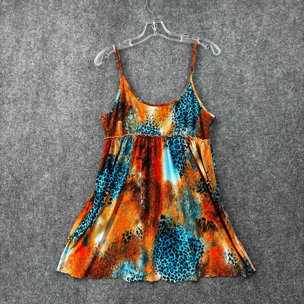 B Split Floral Animal Print Babydoll Tank Top Women’s Large Y2K Artsy Grunge
